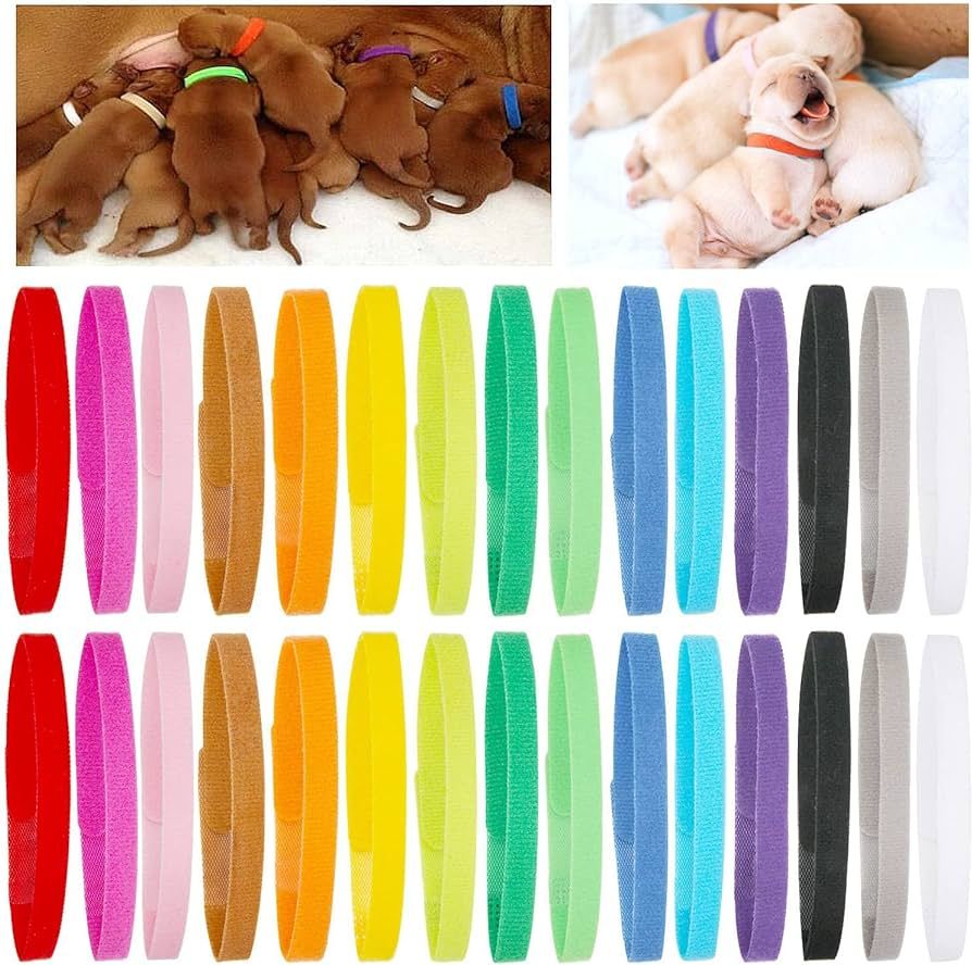 30 Pcs Puppy Whelping Collars Newborn Pet Collars Double-Sided Soft Adjustable ID Bands Puppy Col... | Amazon (US)