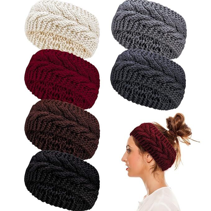 Whaline 6 Pieces Twist Knitted Headbands Winter Ear Warmers, Crocheted Turban Head Wraps Elastic ... | Amazon (US)
