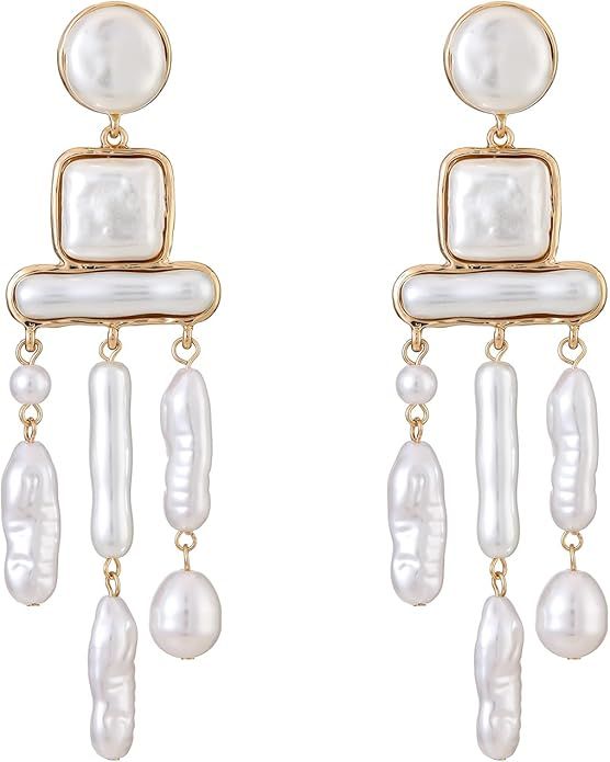 Upowka Gold Baroque Pearl Drop Earring，Tassel pearl Chandelier Earrings，Statement Dangle Earr... | Amazon (US)