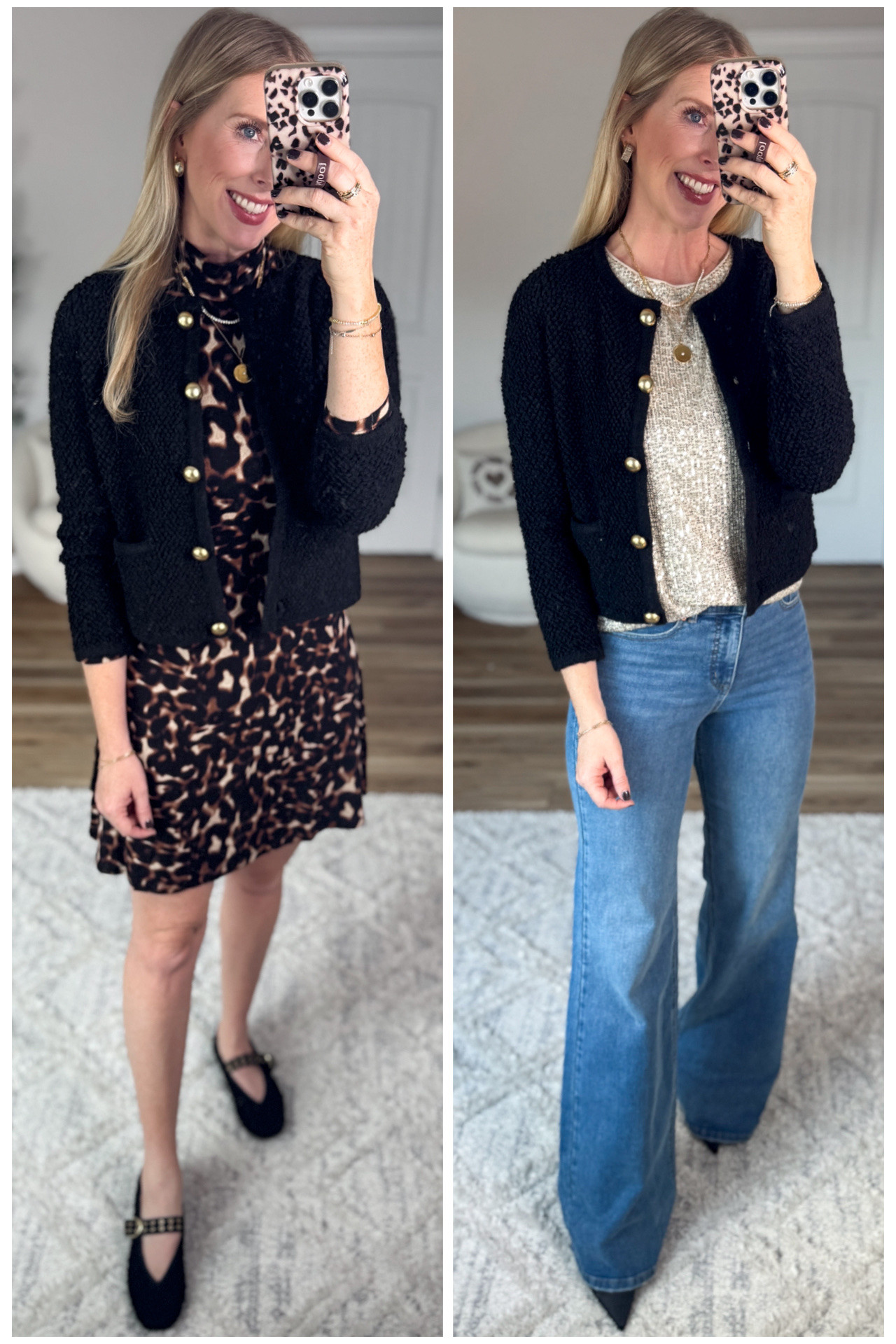 Two ways to style this textured black cardigan from Walmart! Size small 

#LTKHoliday #LTKFindsUnder50 #LTKStyleTip