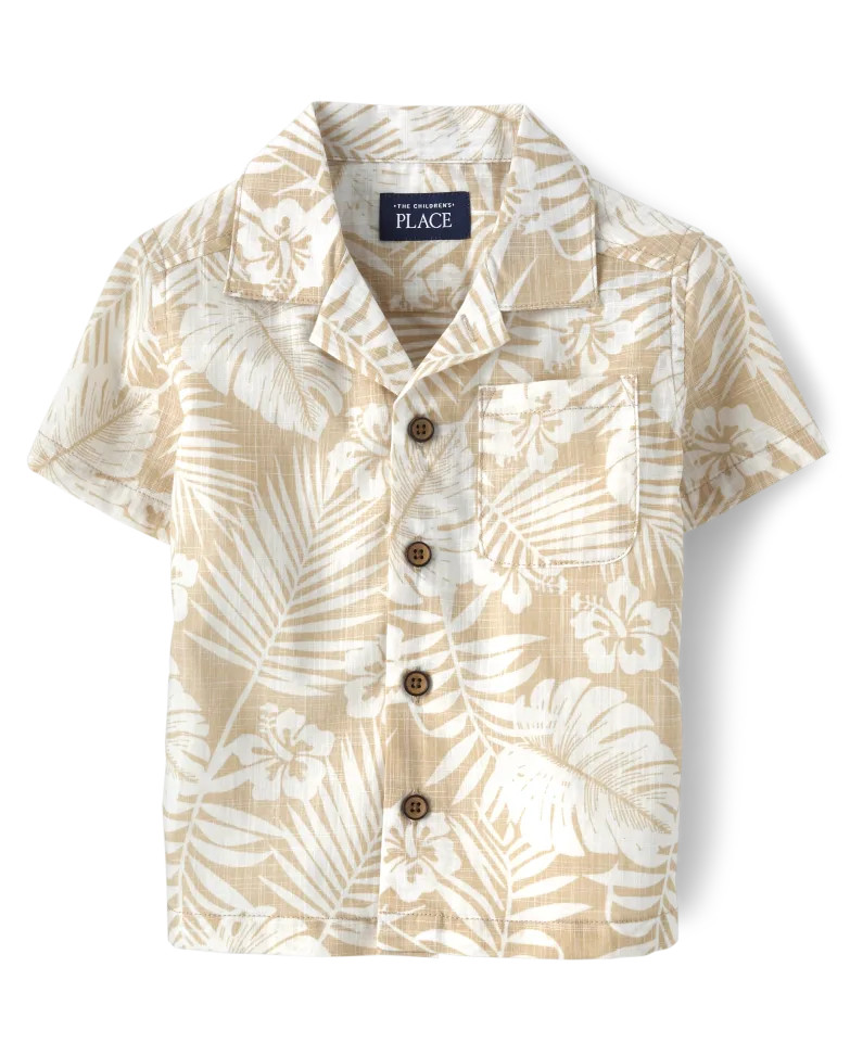 Baby And Toddler Boys Matching Family Tropical Button Down Shirt - irish cream | The Children's Place