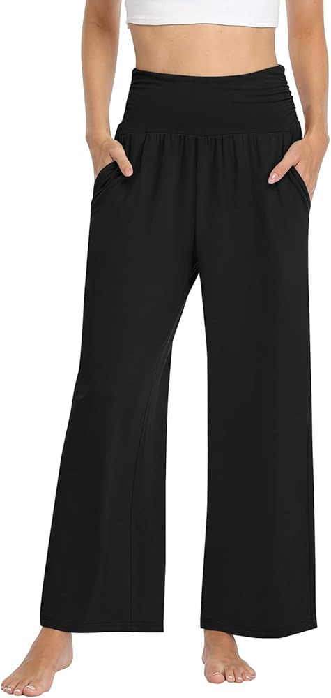 TARSE Womens Wide Leg Pants Casual Loose Yoga Sweatpants Comfy Lounge Pajama Flowy Pants Pockets | Amazon (US)
