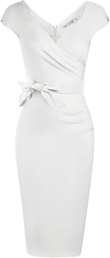 MUXXN Women's Vintage 1950s Style Wrap V Neck Tie Waist Formal Cocktail Dress | Amazon (US)