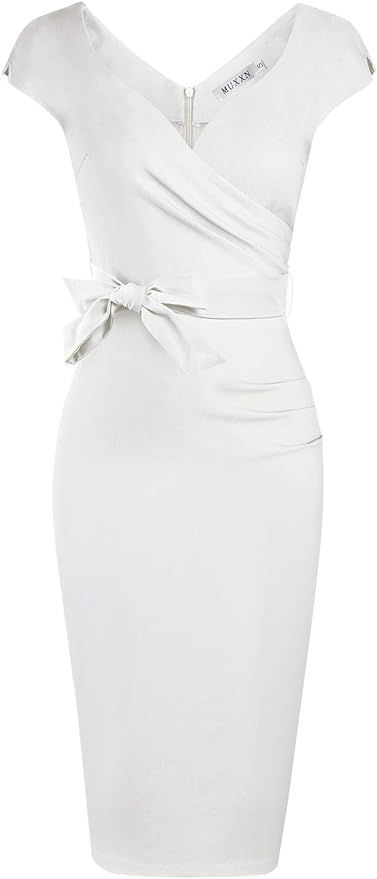 MUXXN Women's Vintage 1950s Style Wrap V Neck Tie Waist Formal Cocktail Dress | Amazon (US)