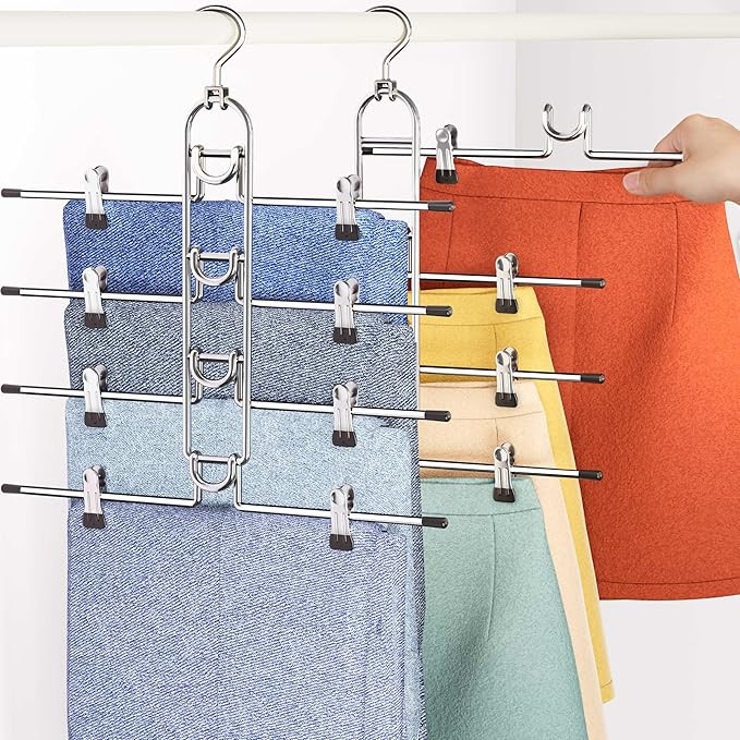 Pants Hangers With Clips, Newly Upgraded Detachable Space Saving Hangers for Skirts, Shorts & Tro... | Amazon (US)