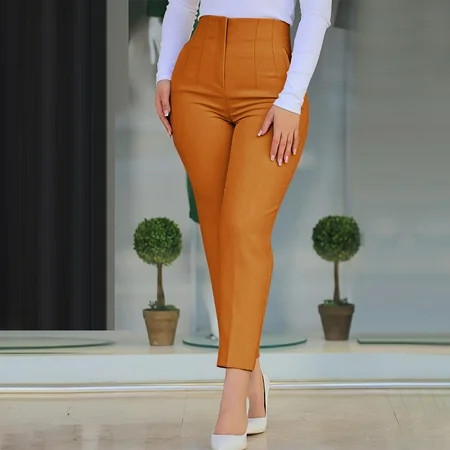 HAOTAGS Womens Dress Pants Slim Fit Stretchy High Waisted Solid Color Skinny Pants with Pockets Orange Size S | Walmart (US)