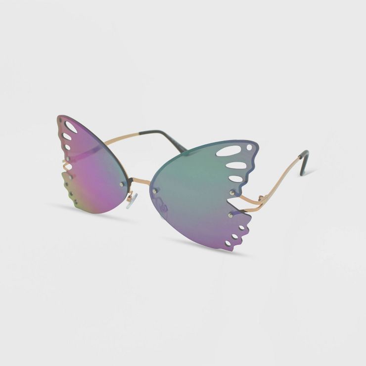Women's Rimless Metal Butterfly Novelty Sunglasses - Wild Fable™ Green | Target