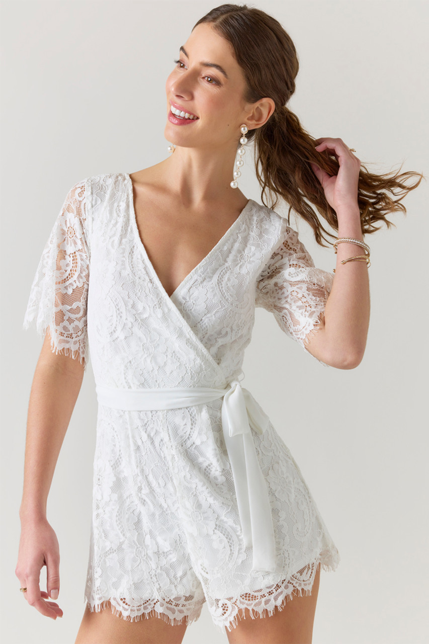 Noelle Lace Surplice Romper | Francesca's