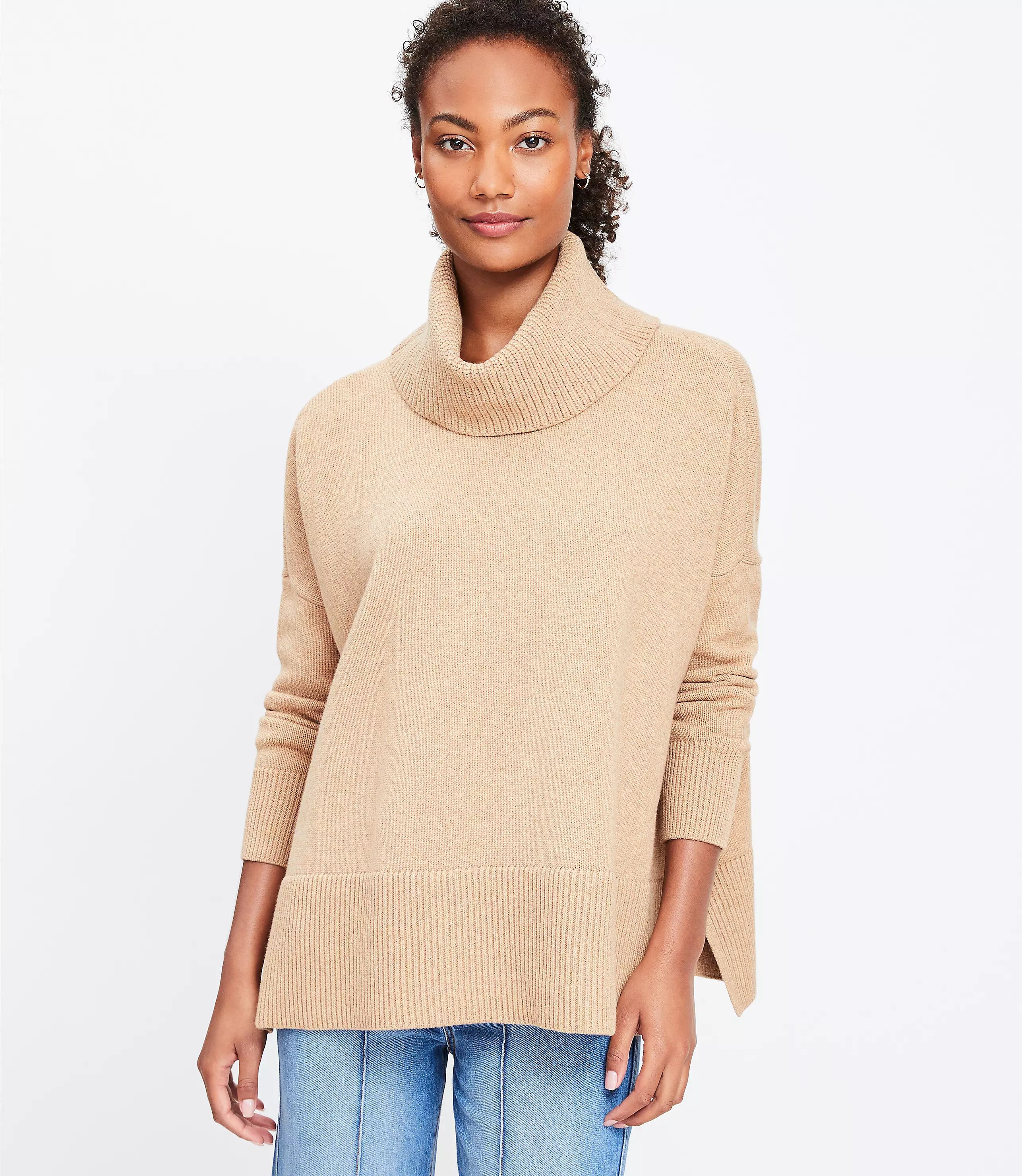 Heathered Turtleneck Poncho Sweater | LOFT