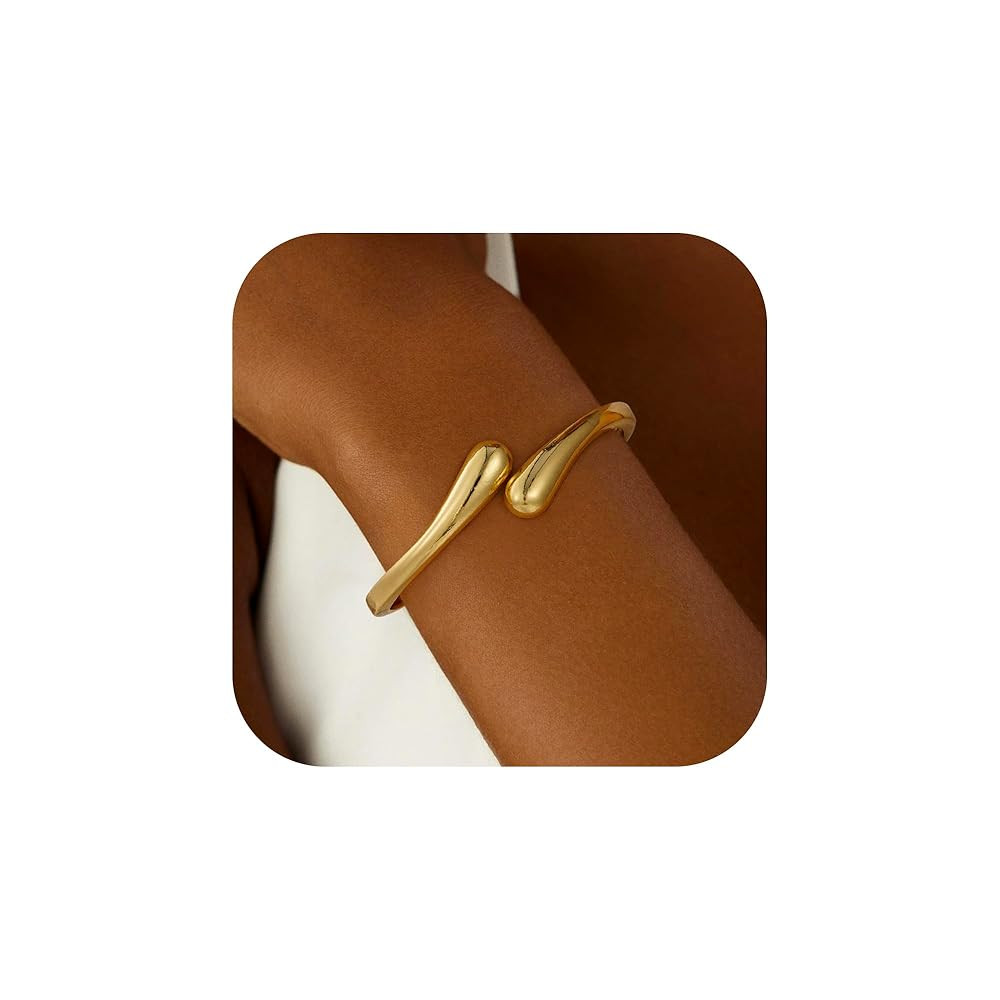 Gold Bangle Bracelet for Women Trendy - 18K Gold Filled Waterdrop Adjustable Twist Cuff Bracelet ... | Amazon (US)