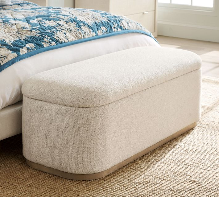 Lawton Upholstered Bench, Seadrift, Performance Heathered Basketweave Ivory | Pottery Barn (US)