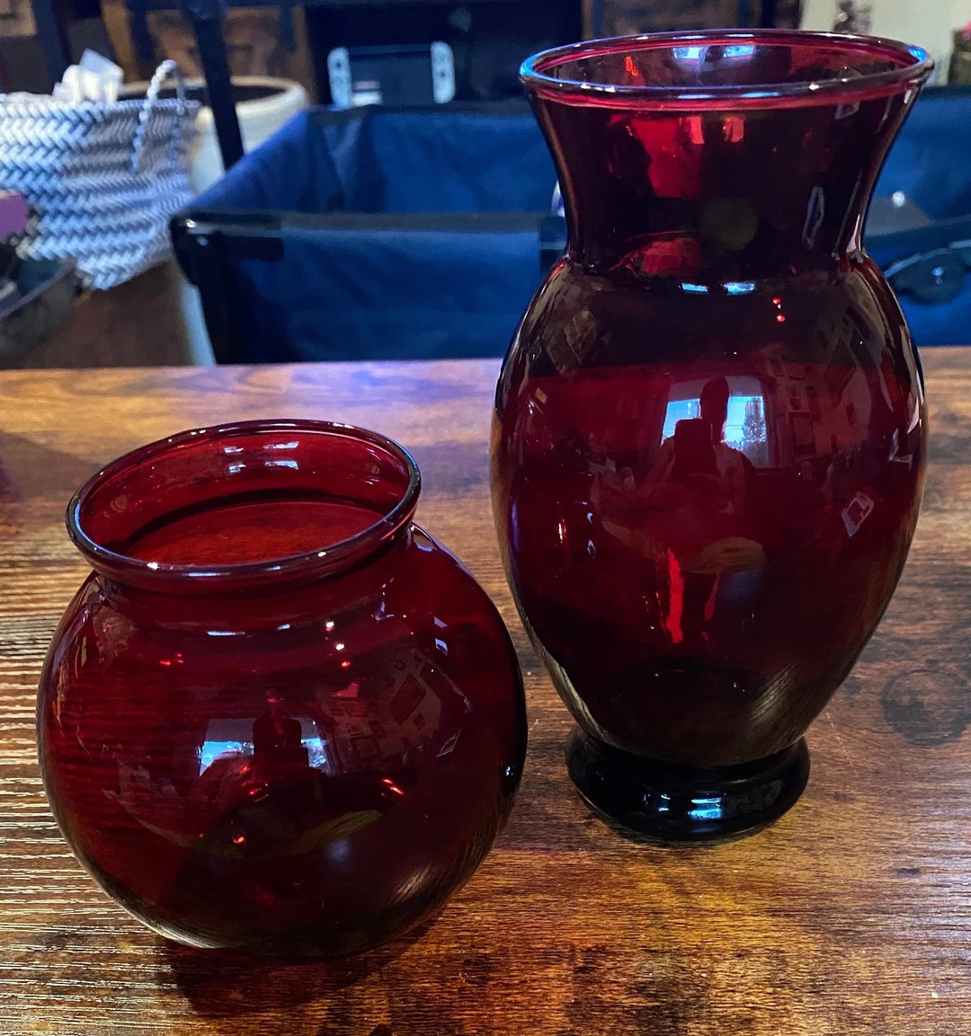 Pair of Mid-century Ruby Red Glass Vases - Etsy | Etsy (US)