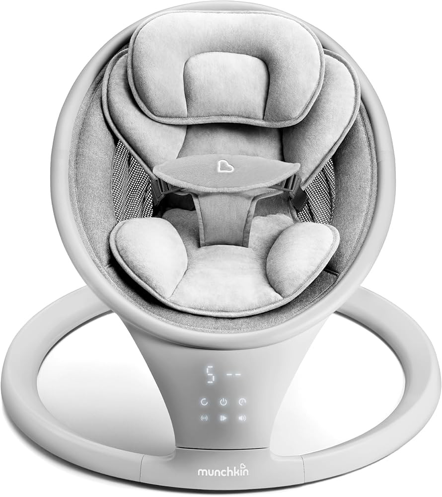 Munchkin Electric Baby Swing with Vibration - Portable Swing for Newborn and Infant, Bluetooth-Enabled Smart Seat with Music, Motion, and Sounds, Light Grey | Amazon (US)