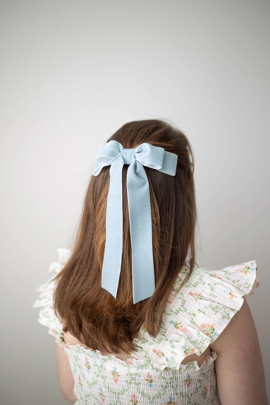 Powder Blue Velvet Hair Bow Long Tail French Barrette | Grace & Grandeur Judy Long Bow | Etsy (US)