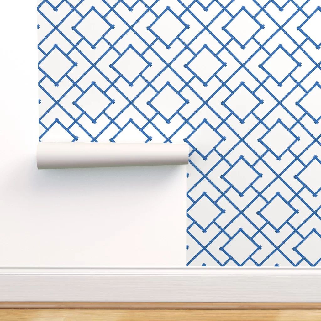 Peel-and-Stick Removable Wallpaper Blue Bamboo Trellis And White Chinoiserie | Walmart (US)
