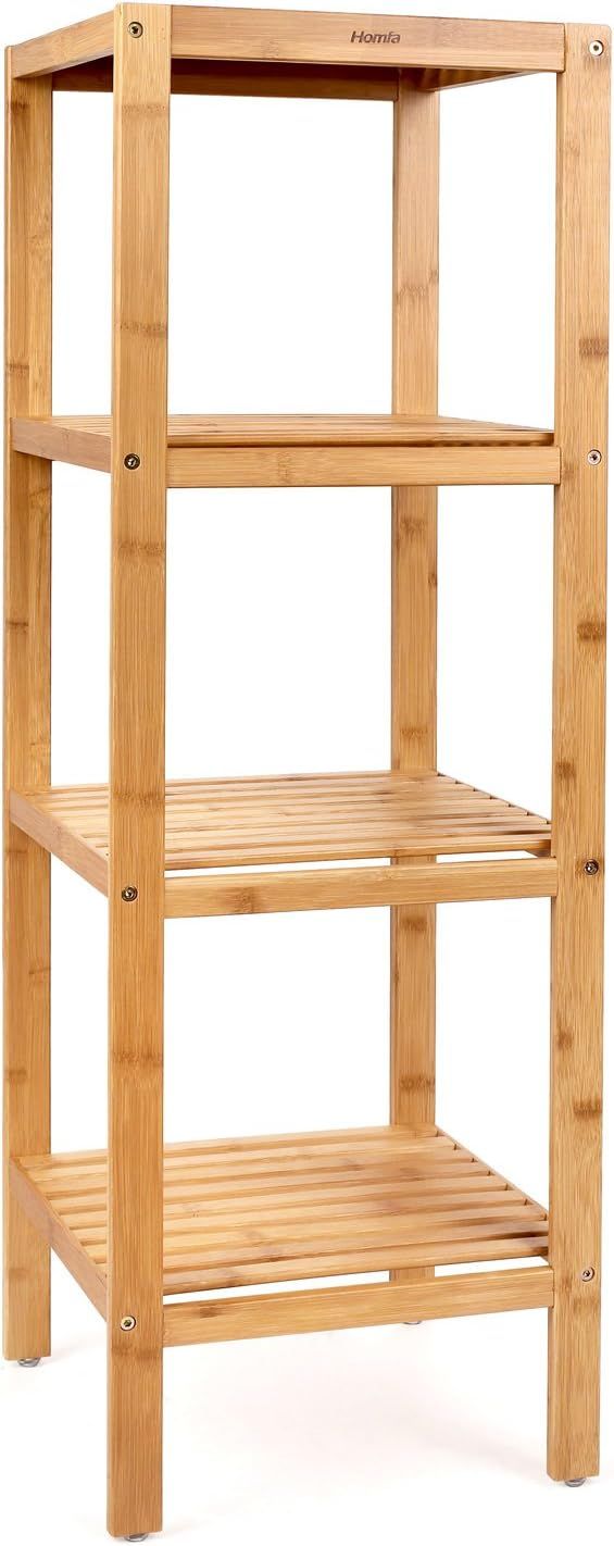 Homfa Bamboo Bathroom Shelf 4-Tier Tower Free Standing Rack Multifunctional Storage Organizer | Amazon (US)