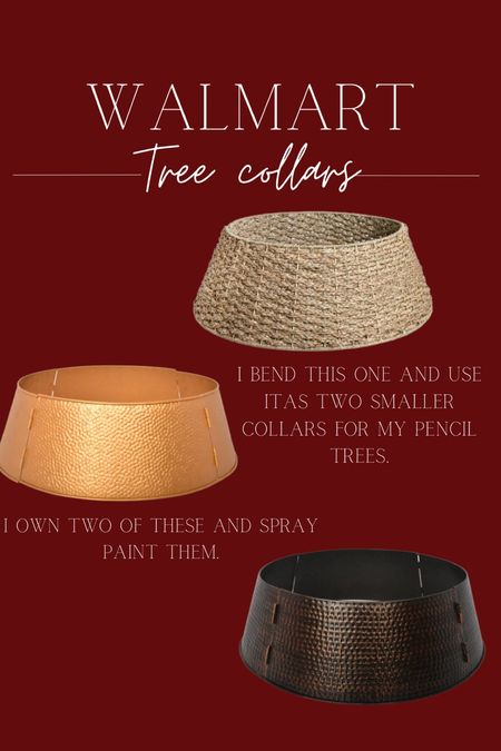 I own these Walmart Christmas tree collars and they’re the best price you’ll find! I bend the two halves of the woven one and use them as mini tree collars and then I spray painted the blackish brown one a deep gold for my big tree. 

#LTKSeasonal #LTKHoliday #LTKhome