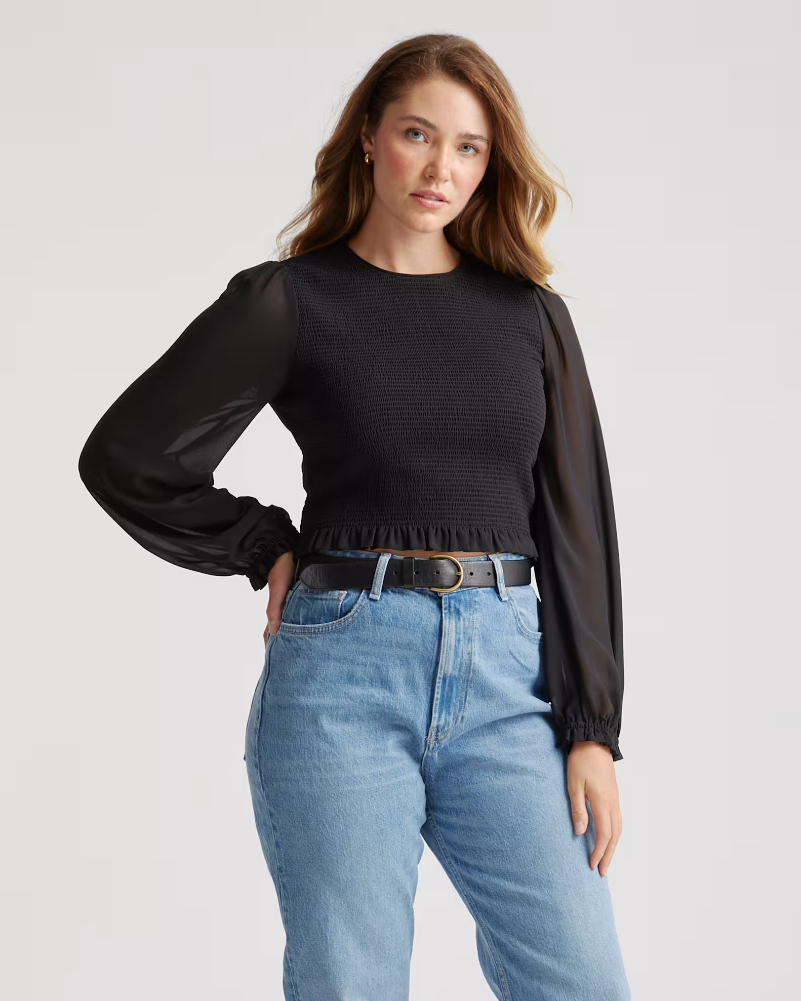 Chiffon Cropped Smocked Blouse | Quince