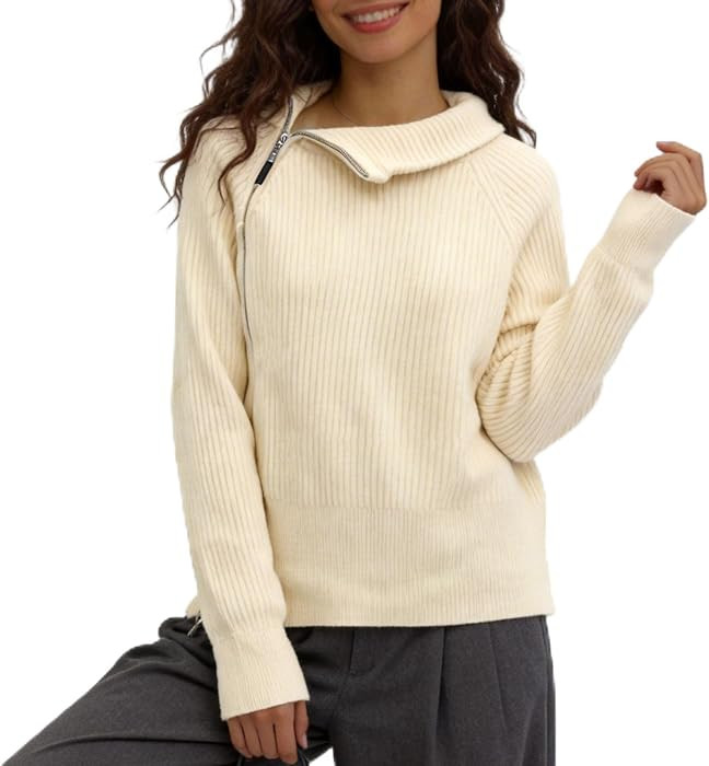 LEO'S VASE Chunky Knit Long Sleeve Half Zip Pullover Sweater for Women | Amazon (US)