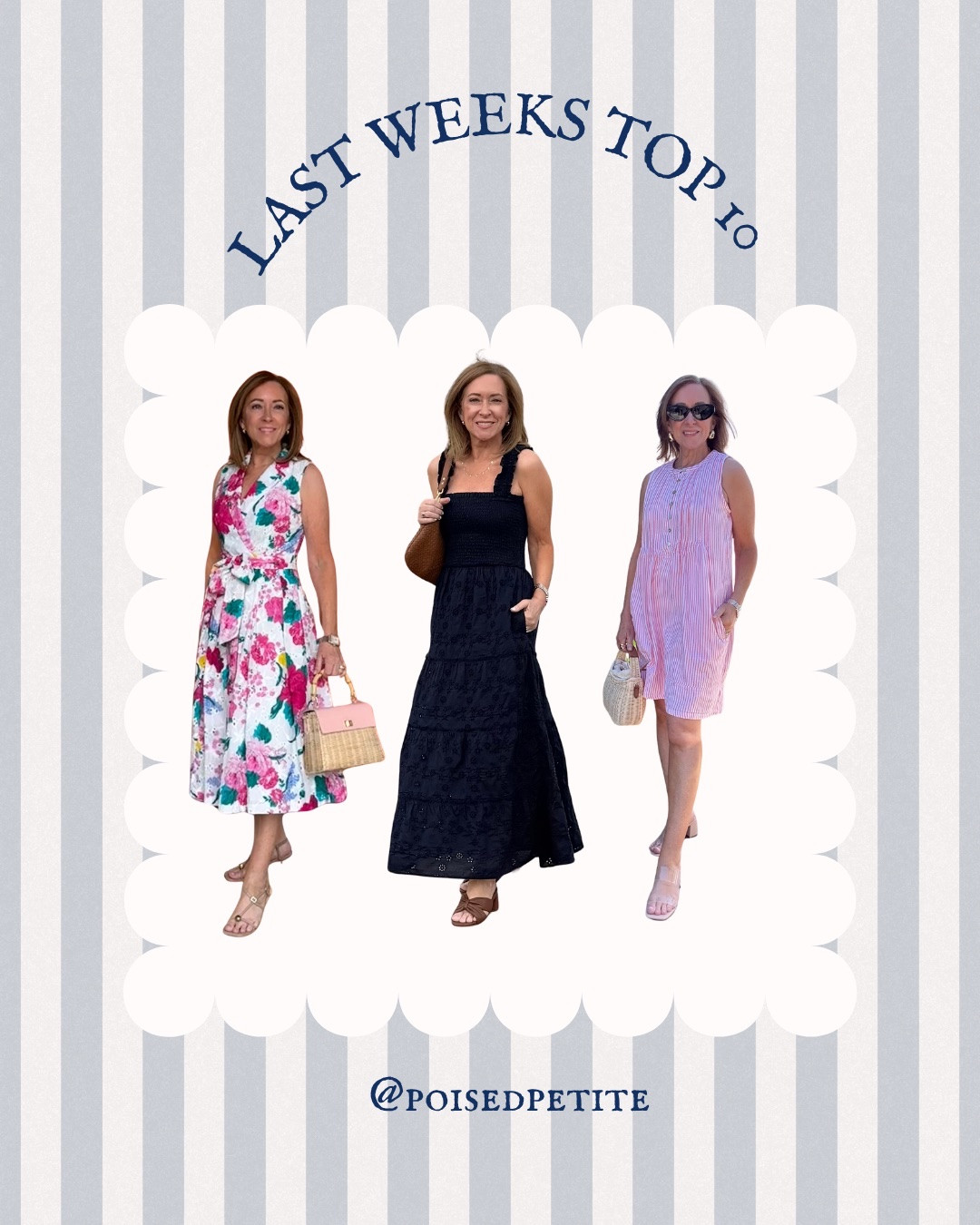 Last week’s top 10
Floral Dress TTS

Navy Dress TTS

Striped Dress generously cut

White Jeans TTS

Cropped Pants TTS

Linen Pants generously cut

Striped Top TTS

Shoes all TTS

#LTKootd #LTKOver40 #LTKPetite