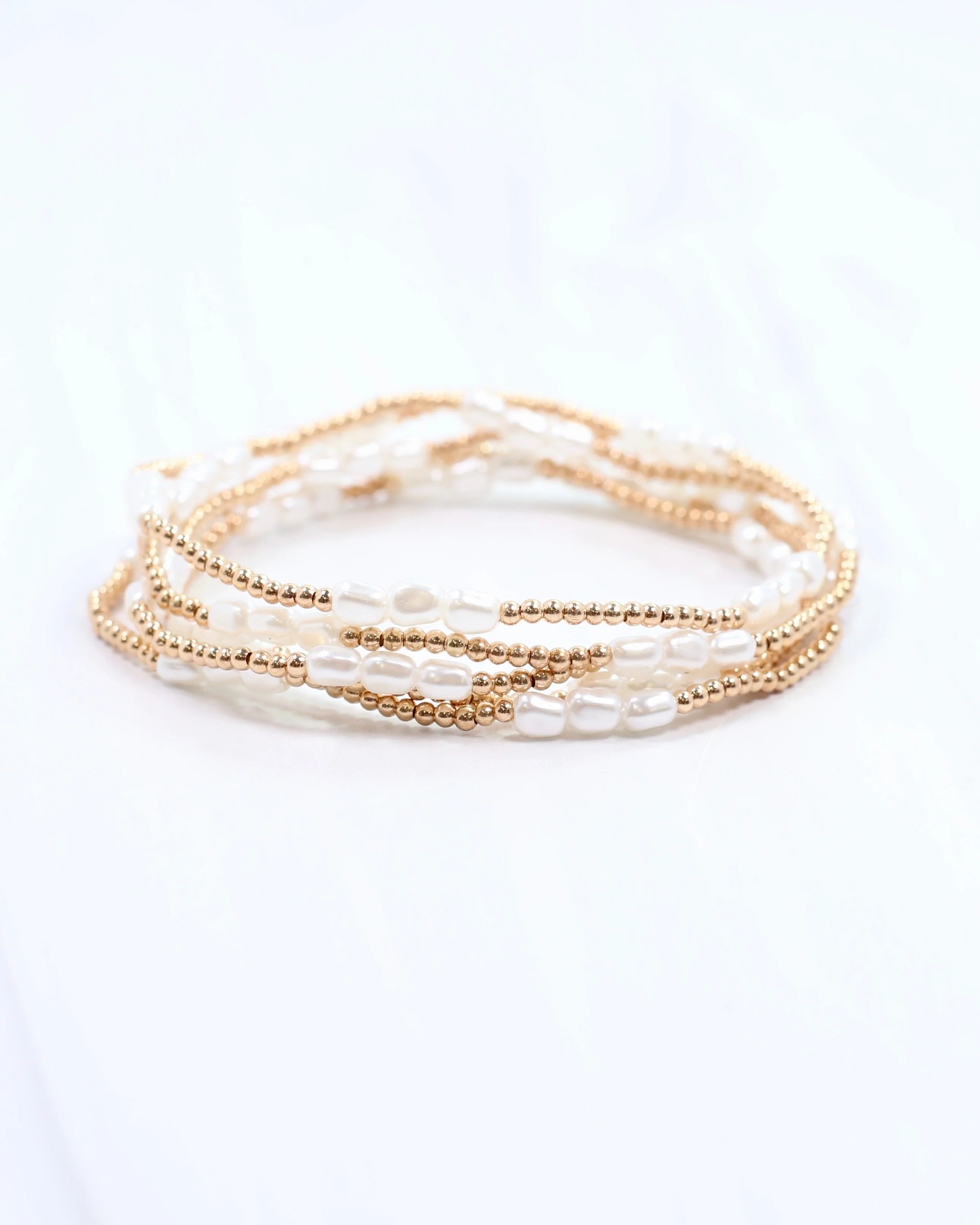 Annette Pearl Stretch Bracelet Set Gold | Caroline Hill