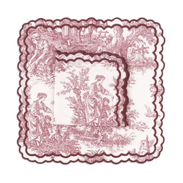 Toile de Jouy Placemat and Napkin Set, Burgundy | The Avenue