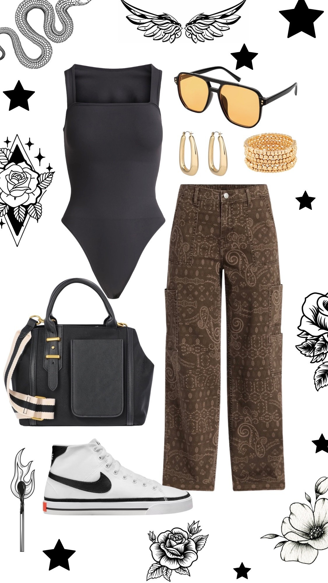 Edgy brown cargo pants with a black slimming bodysuit #walmartfashion #alternativefashion #outfitinspo #walmartfinds 

#LTKgrwm #LTKootd #LTKMidsize