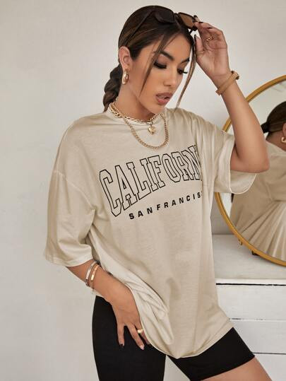 Letter Graphic Drop Shoulder Tee | SHEIN
