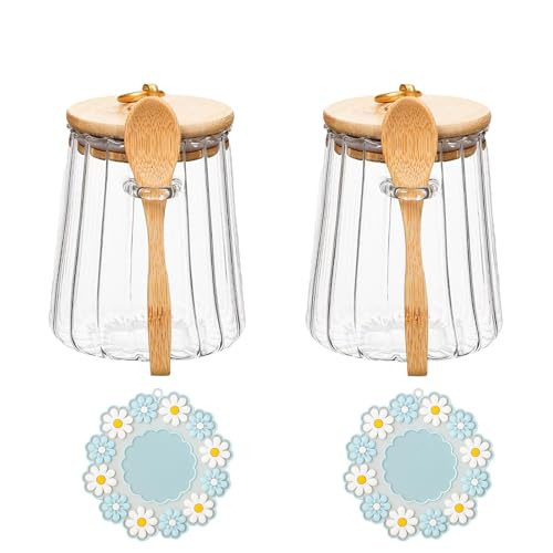 CNWSGEM Sugar Bowls Sugar Container 25.36 FL OZ Glass Coffee Canister Airtight Food Storage Jar with Lid and Spoon Candy Jar Coffee Bar Accessories Storage Beans Powder (Conical (2 Packs)) | Amazon (US)