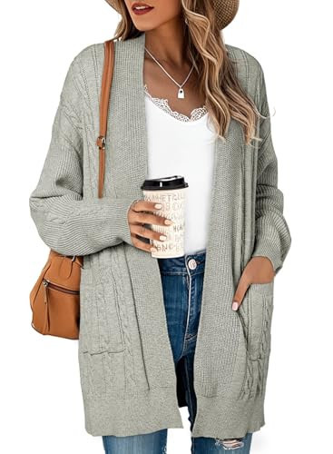 Sidefeel Women's Cardigan Sweaters Open Front Long Sleeve Knit Chunky Winter Sweater Coats Gray Small | Amazon (US)