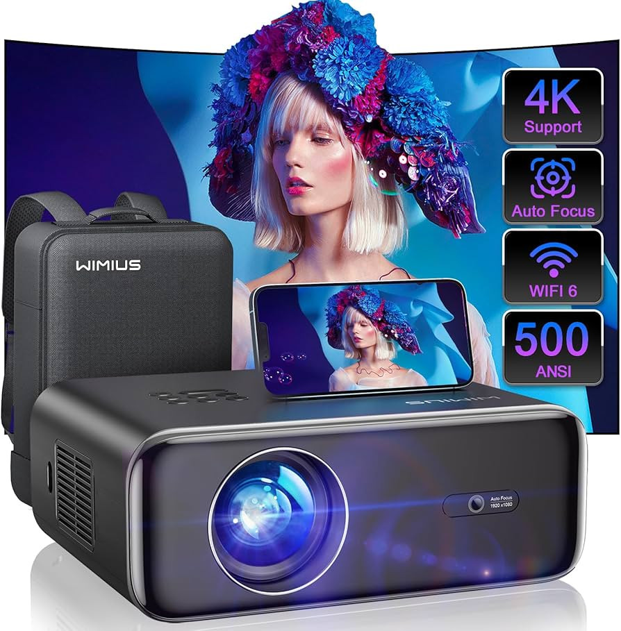 [Auto Focus] Projector with WiFi 6 and Bluetooth 5.2, 500 ANSI Projector 4K, WiMiUS P62 Native 10... | Amazon (US)
