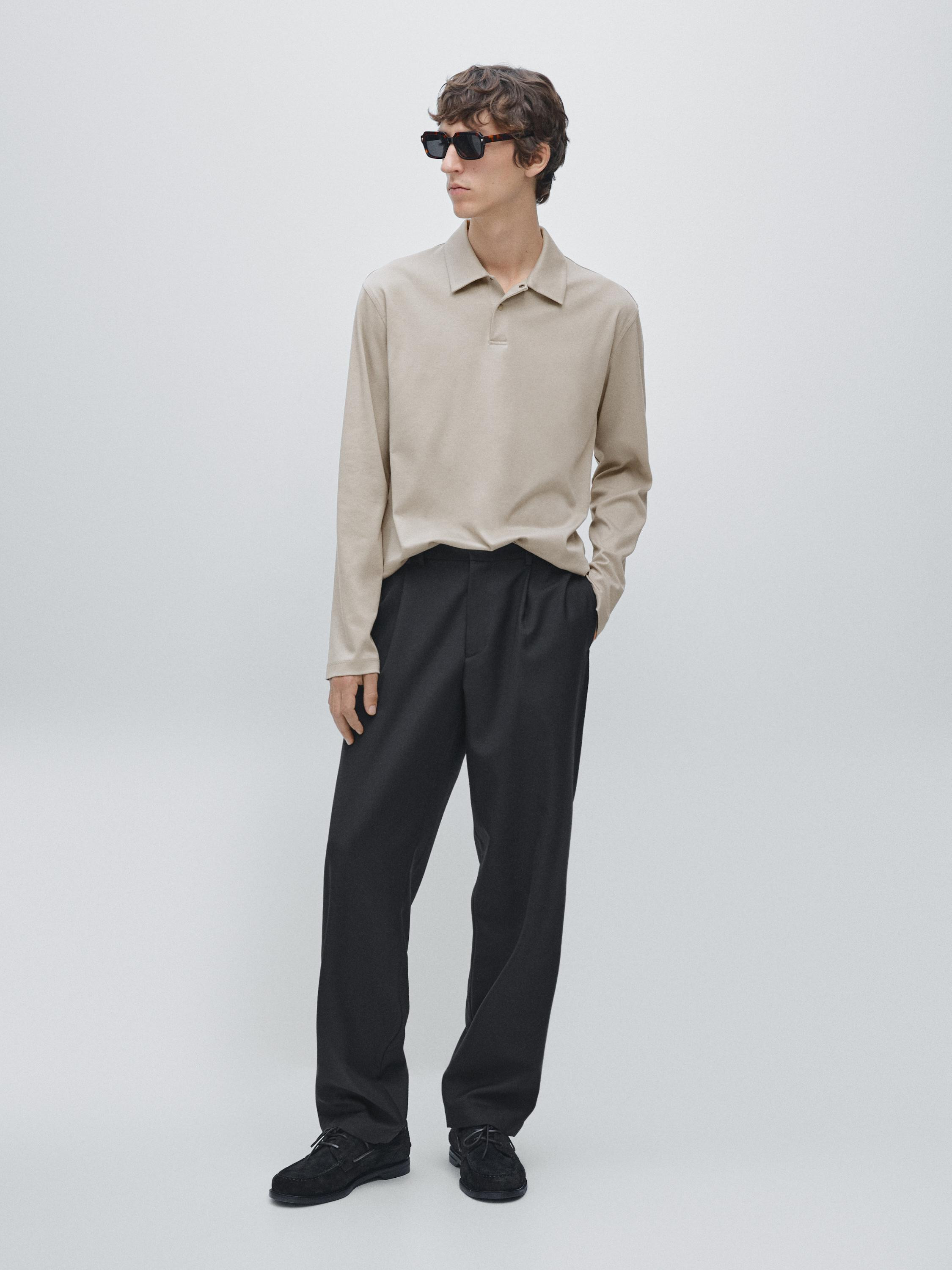 Long sleeve polo shirt with snap button | Massimo Dutti US