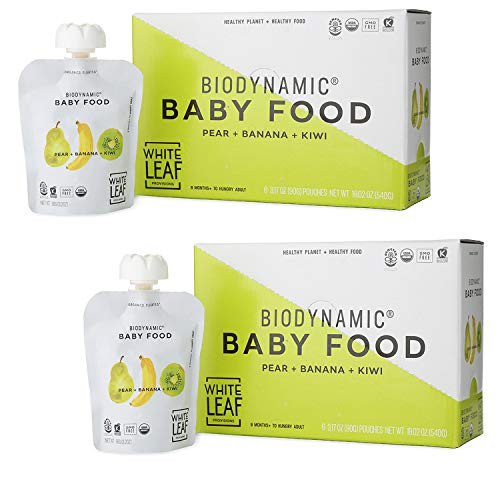 White Leaf Provisions Biodynamic & Organic Baby Food/Snacks - 12 x 3.17 Oz Pear, Banana & Kiwi Unsweetened Baby Puree Pouches - Squeezable Baby Food & Toddler Snack | Amazon (US)