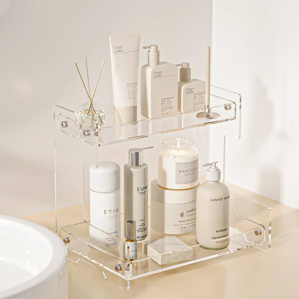 Bathroom Counter Organizer Countertop 2 Tier Storage Acrylic Corner Makeup Organizer for Perfume ... | Amazon (US)