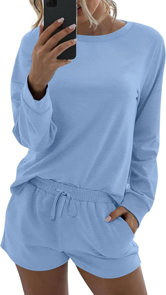 Ekouaer Womens Pajama Sets 2 Piece Lounge Set Casual Long Sleeve Loungewear Matching Sleepwear | Amazon (US)