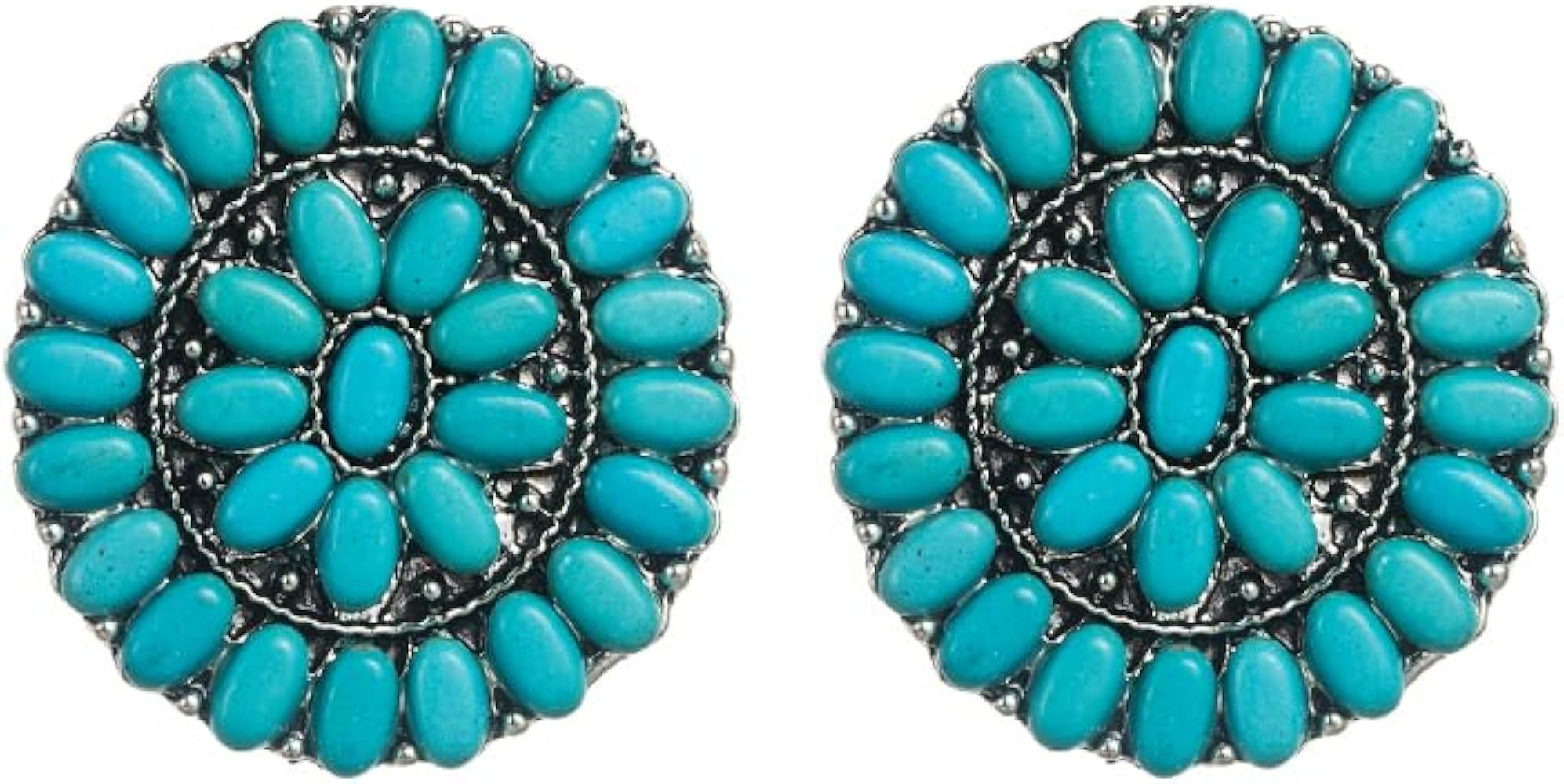 Turquoise Statement Stud Earrings, Western Style, Silver Tone, Large | Amazon (US)