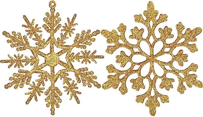 Eokeanon 36PCS Plastic Christmas Glitter Snowflake Ornaments Christmas Tree Decorations, 4 Inch P... | Amazon (US)