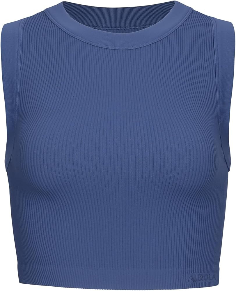 AUROLA Essentials Rib Seamless Sleeveless Tank for Women Subtle Logo Round Neck Active Workout Cr... | Amazon (US)