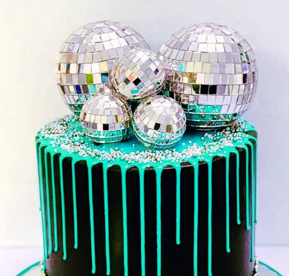 JeVenis 5 PCS Disco Ball Cake Decoration 70's Disco Cake Decoration Disco Ball Toppers Saturday N... | Amazon (US)