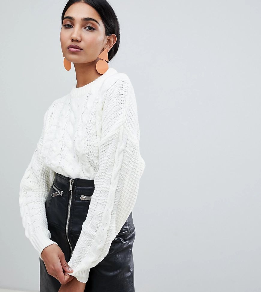 Warehouse cable knit jumper in ivory-Cream | ASOS (Global)