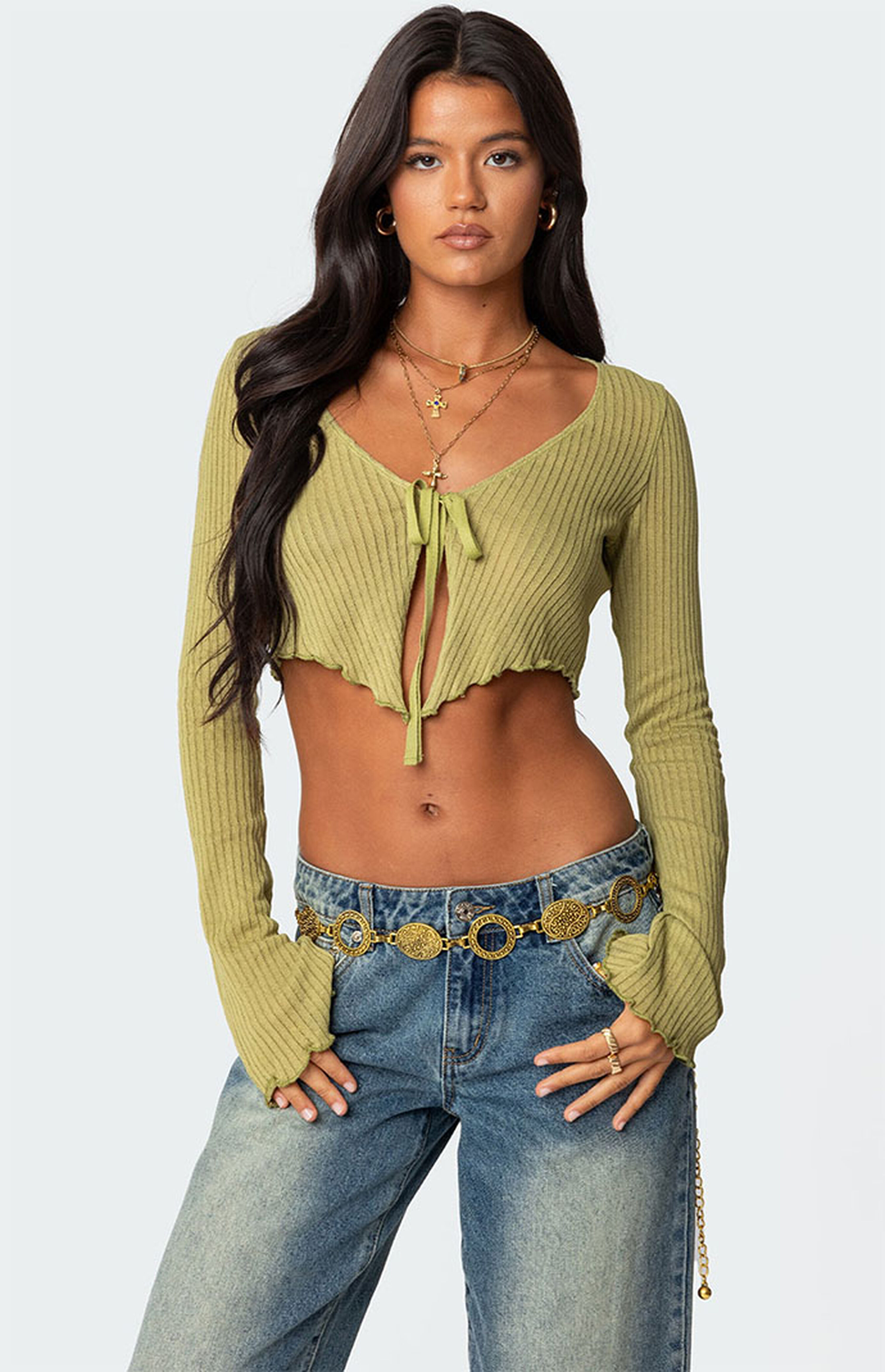 Edikted Bekkah Ribbed Knit Tie Front Top | PacSun