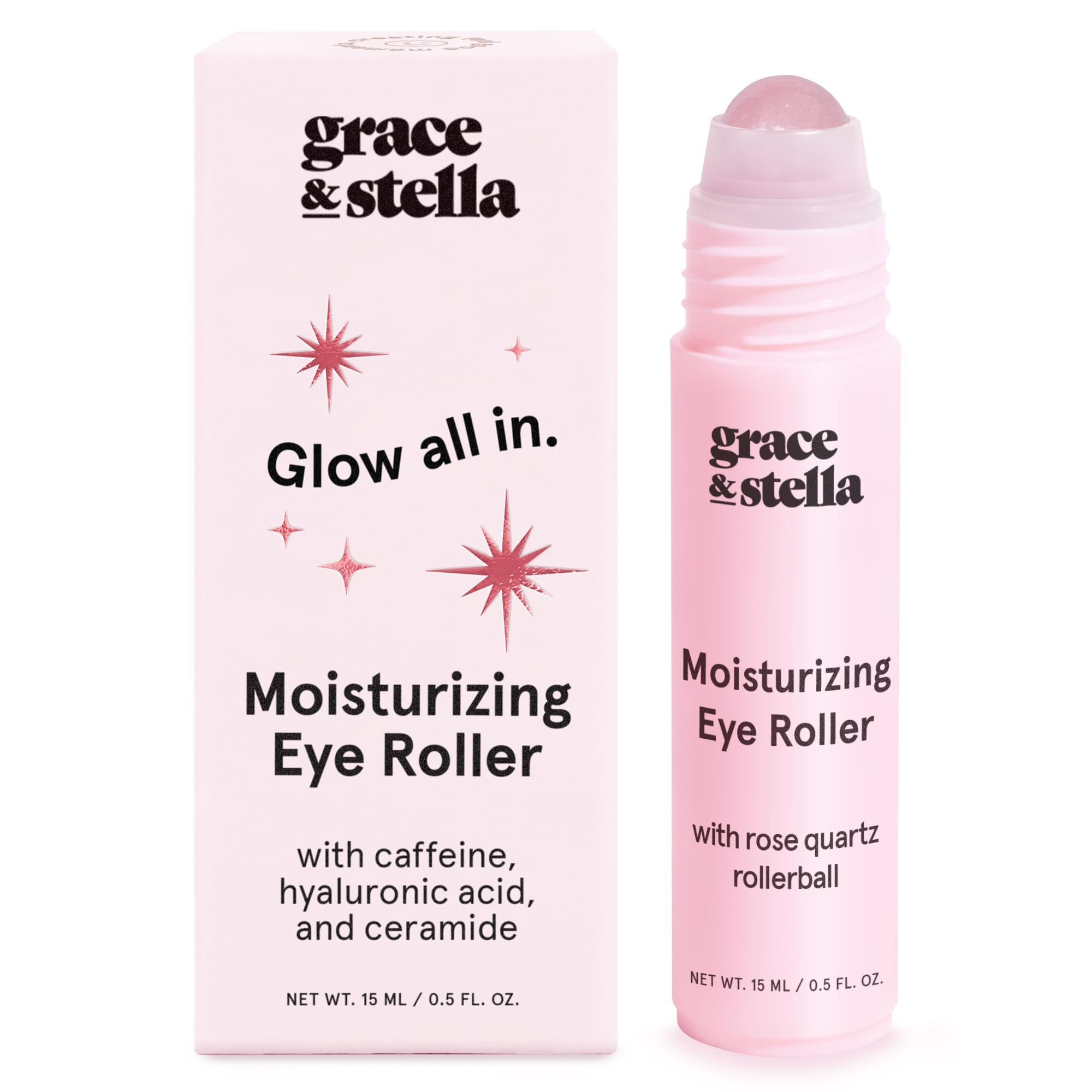 grace & stella Under Eye Brightener with Rose Quartz Rollerball - Hyaluronic Acid & Caffeine Unde... | Amazon (US)