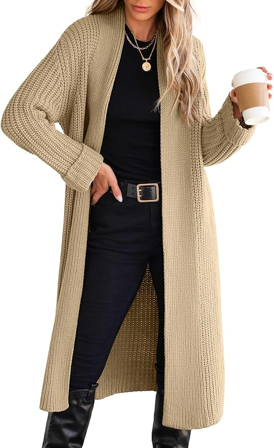 ANRABESS Women Knit Long Cardigan Long Sleeve Open Front Lapel Oversized Sweater Coat 2025 Fall D... | Amazon (US)