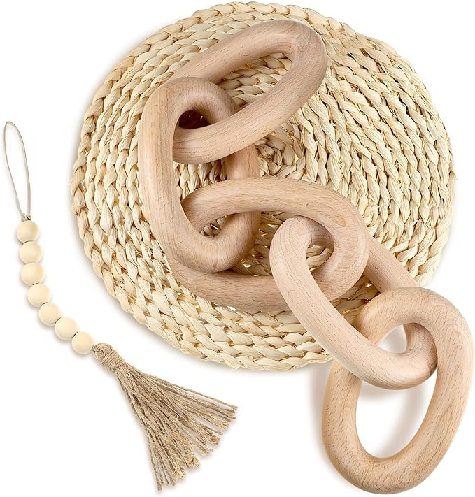 2 Pieces Decorative Wood Link Chain and Wooden Beads Garland with Tassel 5-Link Wood Link Chain D... | Amazon (CA)