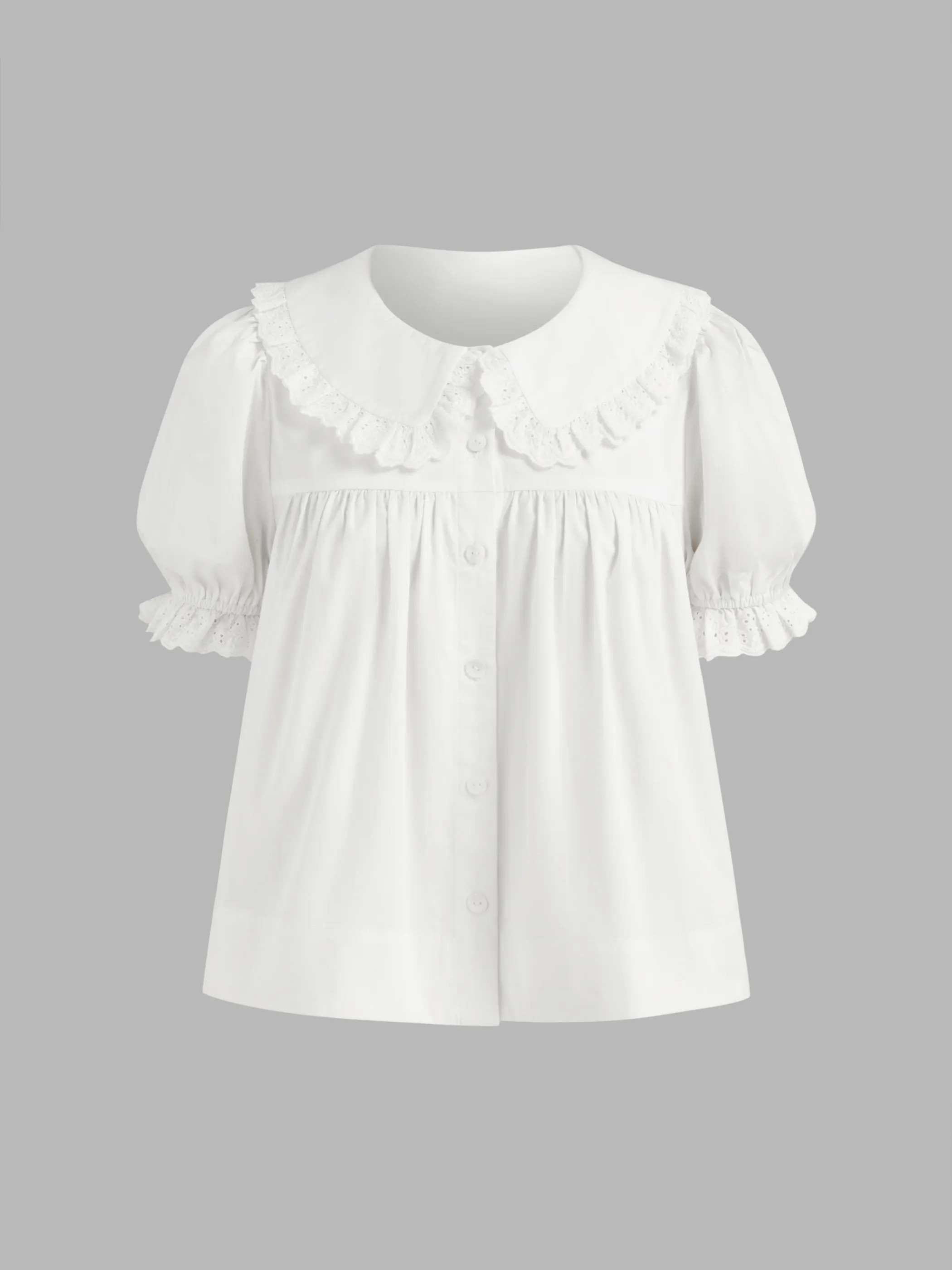 Woven 100% Cotton Collar Lettuce Trim Blouse For Daily Casual | Cider