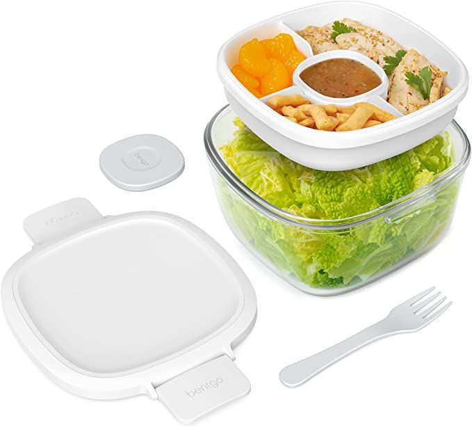 Bentgo® Glass - Leak-Proof Salad Container with Large 61-oz Salad Bowl, 4-Compartment Bento-Styl... | Amazon (US)