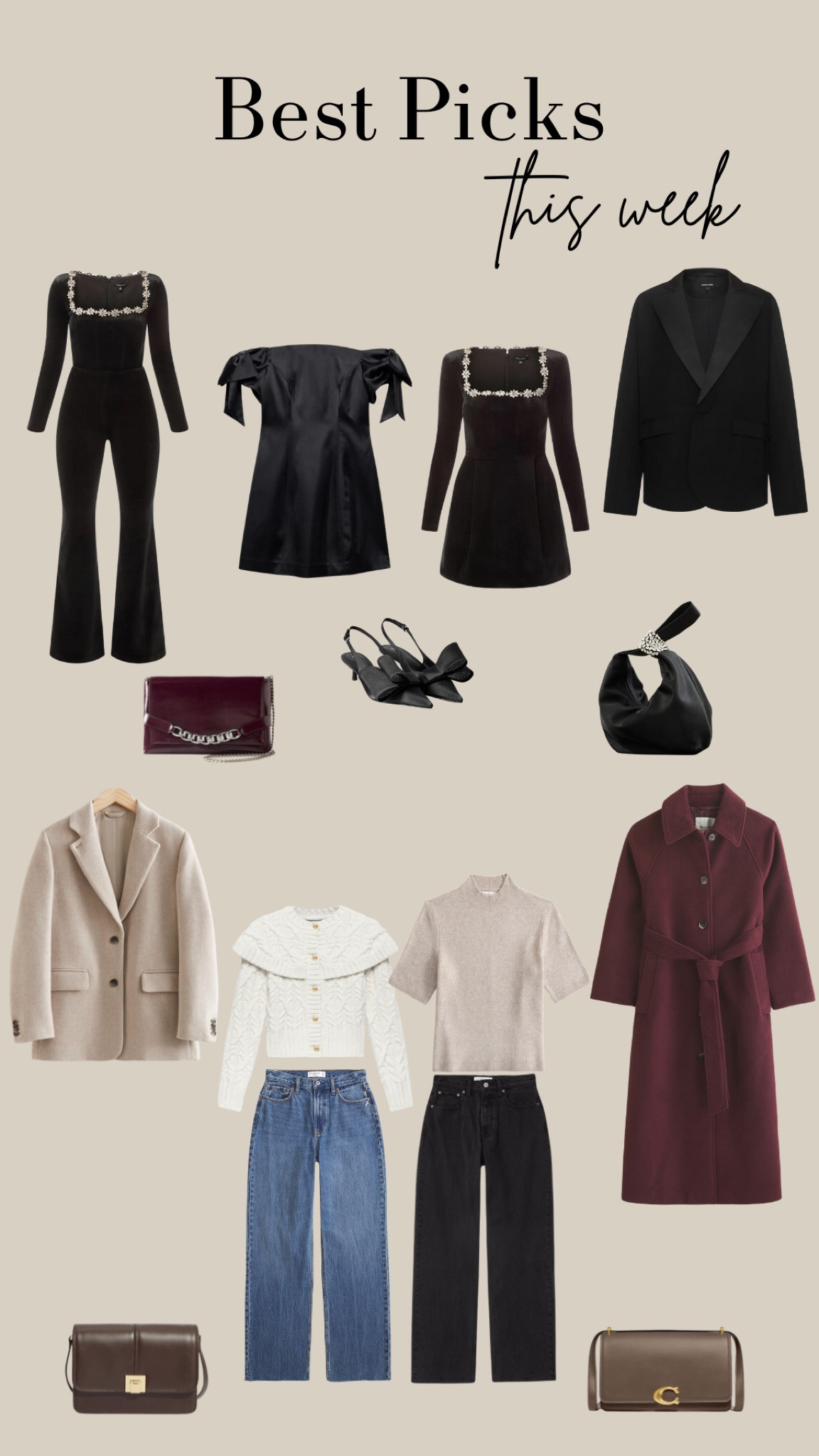 Christmas Day Outfits, Winter Outfits, Partywear, Coats, Faux Fur Jackets, Blazer, Leather Bag on Sale, Mini Dress, Burgundy Bag, Black Dress, Cape Cardigan, High-Rise Loose Jeans, Black Jumpsuit. Nadine Merabi, Mint Velvet, Abercrombie & Fitch, COACH

#LTKWinterSale #LTKuk #LTKwinter