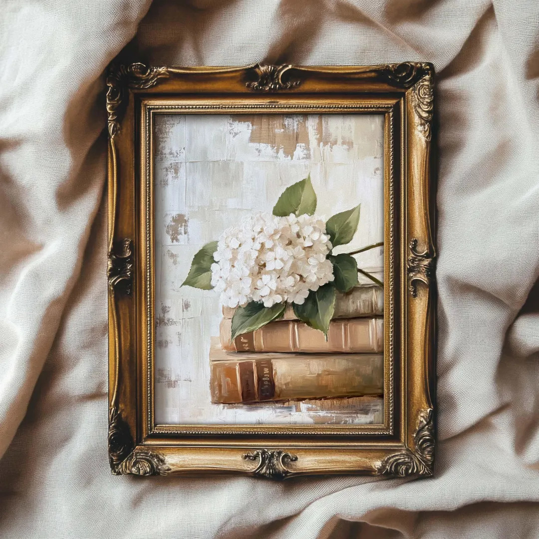 Old Books and White Flowers Print Muted Spring Wall Art Elegant Cottage Spring Decor PRINTABLE No... | Etsy (US)