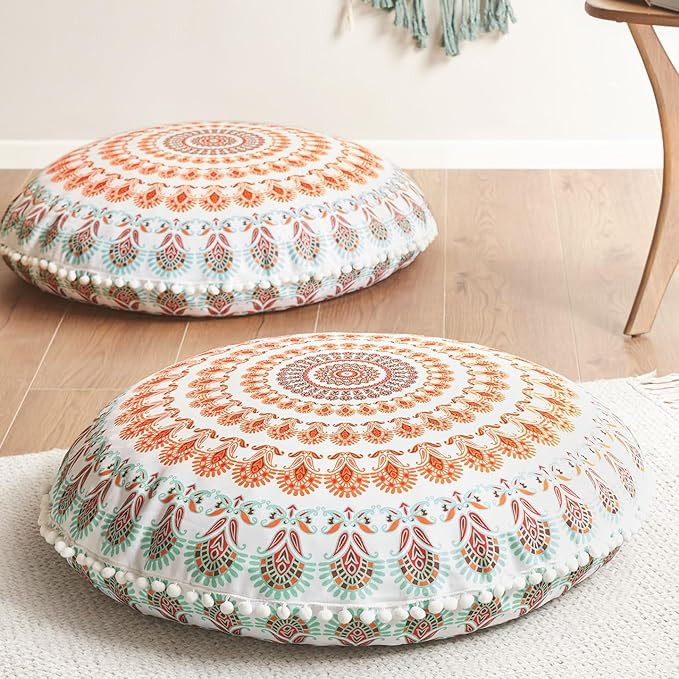Codi Meditation Floor Pillow Set of 2, Round Large Pillows Seating for Adults, Bohemian Mandala C... | Amazon (US)