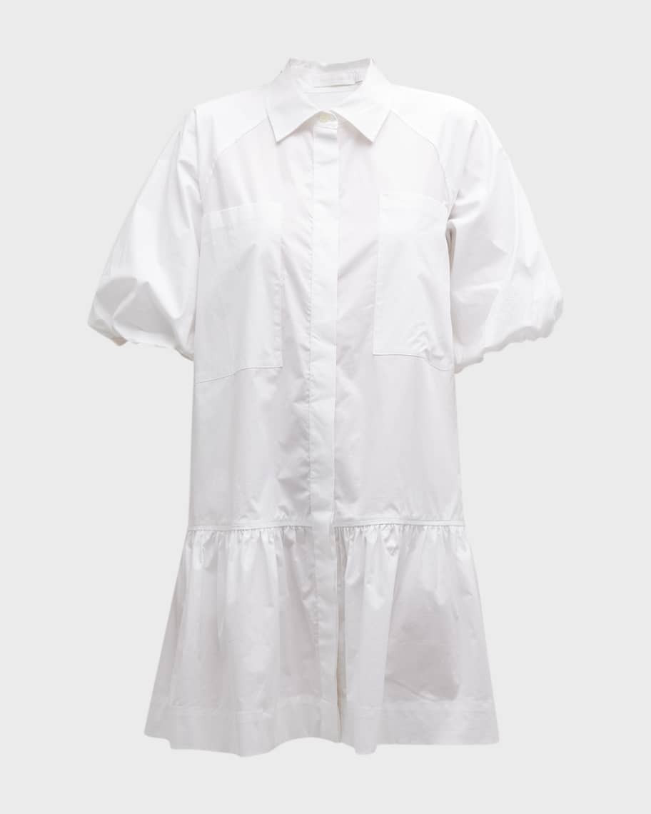 Chrissy Puff-Sleeve Cotton Poplin Mini Shirtdress | Neiman Marcus